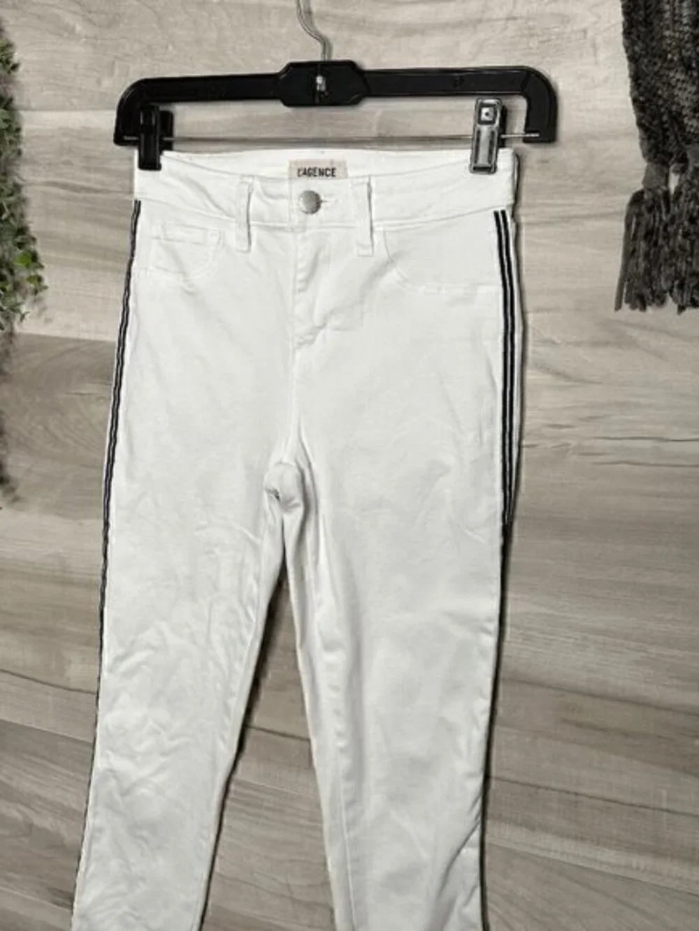 L'agence Womens White Margot High Rise Velvet Stripes Skinny Jeans Size 24